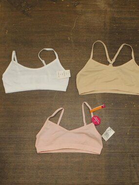 Maidenform Girls 3-Pk. Seamless Crop Bras M4378 Beige Khaki Multi M